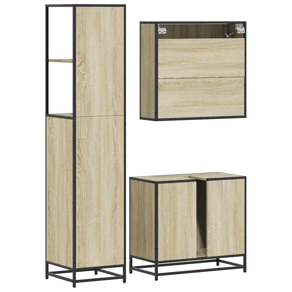 Set Mobili da Bagno 3 pz Rovere Sonoma in Legno Multistrato | homemem39
