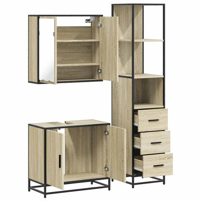 Set Mobili da Bagno 3 pz Rovere Sonoma in Legno Multistrato | homemem39