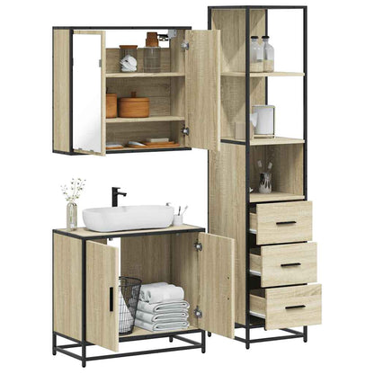 Set Mobili da Bagno 3 pz Rovere Sonoma in Legno Multistrato | homemem39