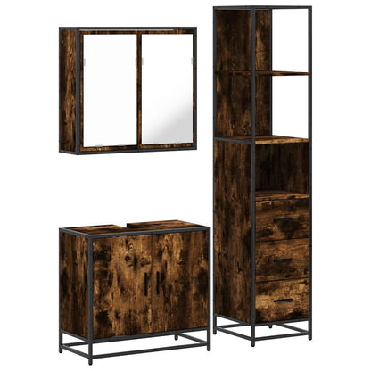 Set Mobili da Bagno 3 pz Rovere Fumo in Legno Multistrato | homemem39