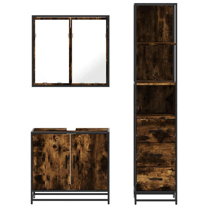 Set Mobili da Bagno 3 pz Rovere Fumo in Legno Multistrato | homemem39