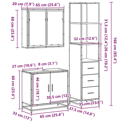 Set Mobili da Bagno 3 pz Rovere Fumo in Legno Multistrato | homemem39
