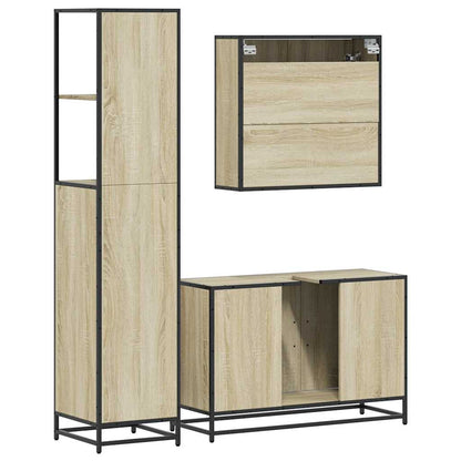 Set Mobili da Bagno 3 pz Rovere Sonoma in Legno Multistrato | homemem39