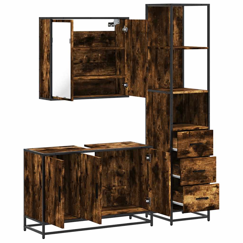 Set Mobili da Bagno 3 pz Rovere Fumo in Legno Multistrato | homemem39