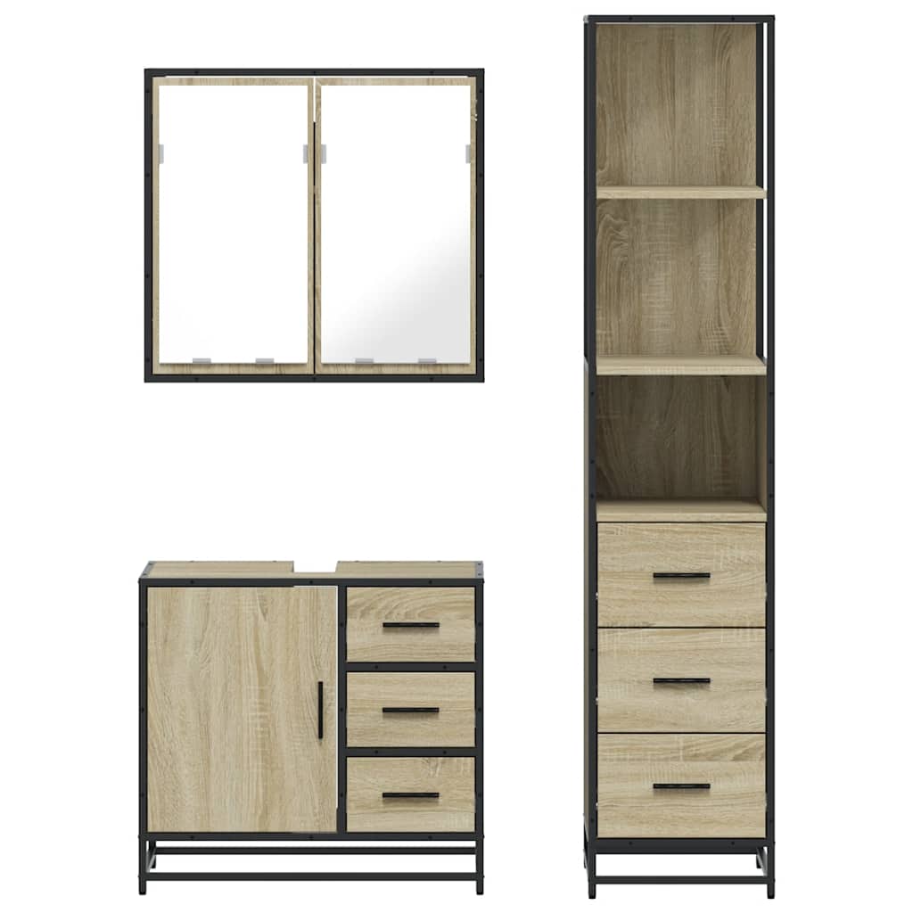 Set Mobili da Bagno 3 pz Rovere Sonoma in Legno Multistrato | homemem39