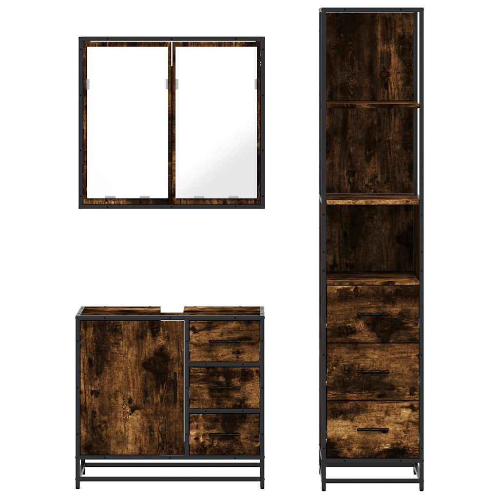 Set Mobili da Bagno 3 pz Rovere Fumo in Legno Multistrato | homemem39