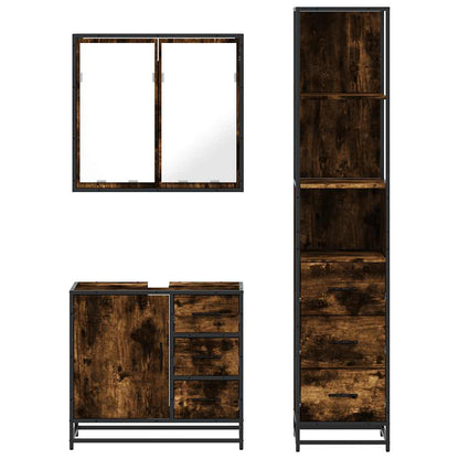 Set Mobili da Bagno 3 pz Rovere Fumo in Legno Multistrato | homemem39