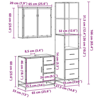 Set Mobili da Bagno 3 pz Rovere Fumo in Legno Multistrato | homemem39