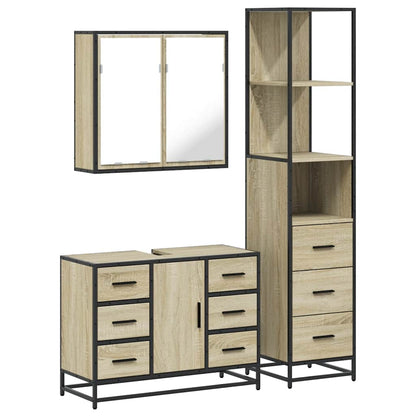 Set Mobili da Bagno 3 pz Rovere Sonoma in Legno Multistrato | homemem39