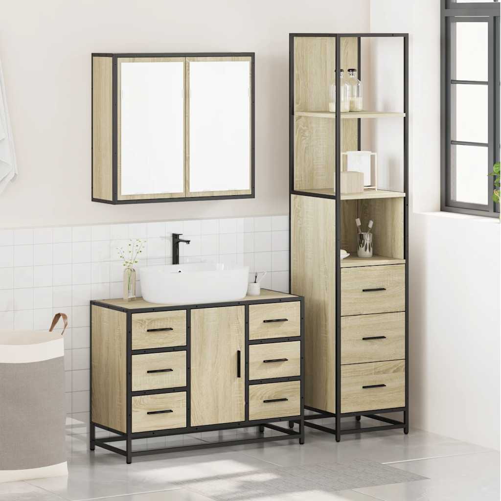 Set Mobili da Bagno 3 pz Rovere Sonoma in Legno Multistrato | homemem39