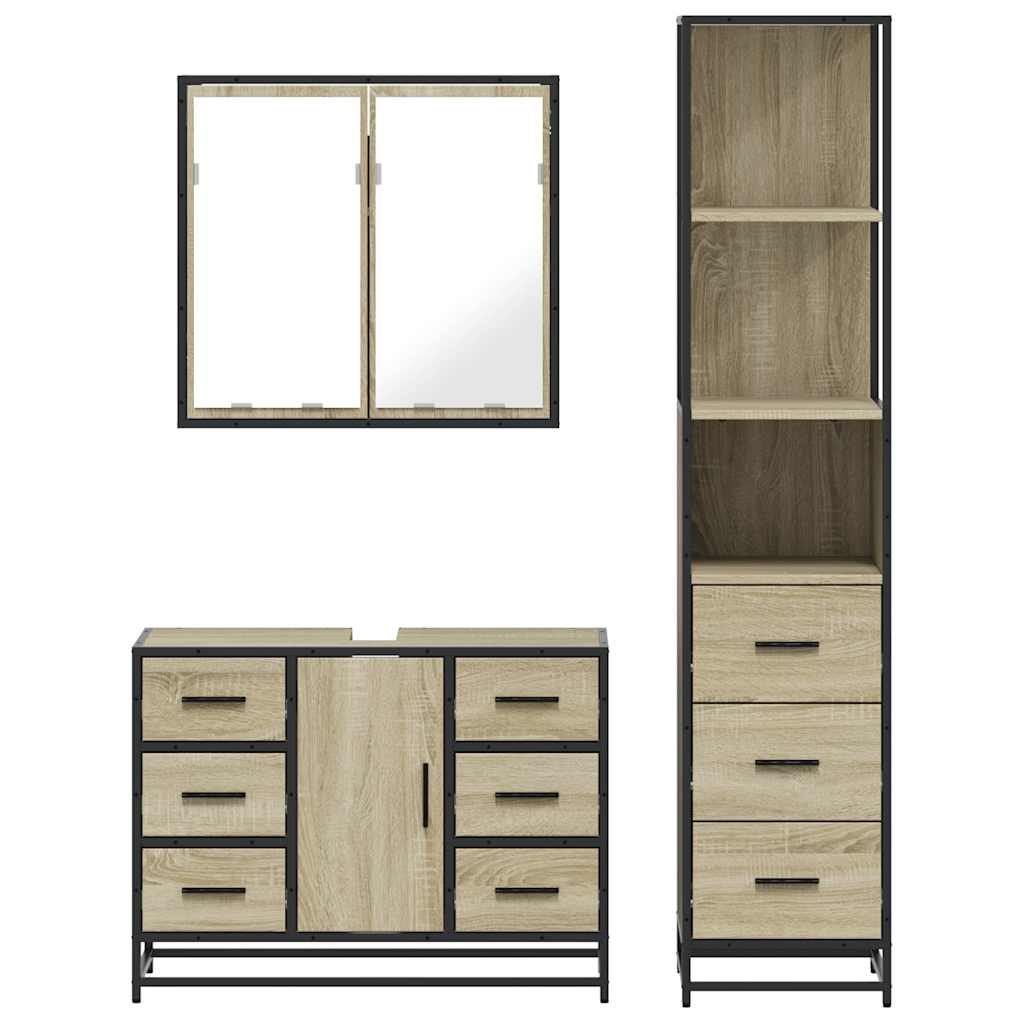 Set Mobili da Bagno 3 pz Rovere Sonoma in Legno Multistrato | homemem39