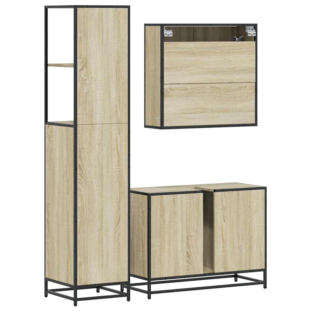 Set Mobili da Bagno 3 pz Rovere Sonoma in Legno Multistrato | homemem39