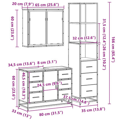 Set Mobili da Bagno 3 pz Rovere Sonoma in Legno Multistrato | homemem39