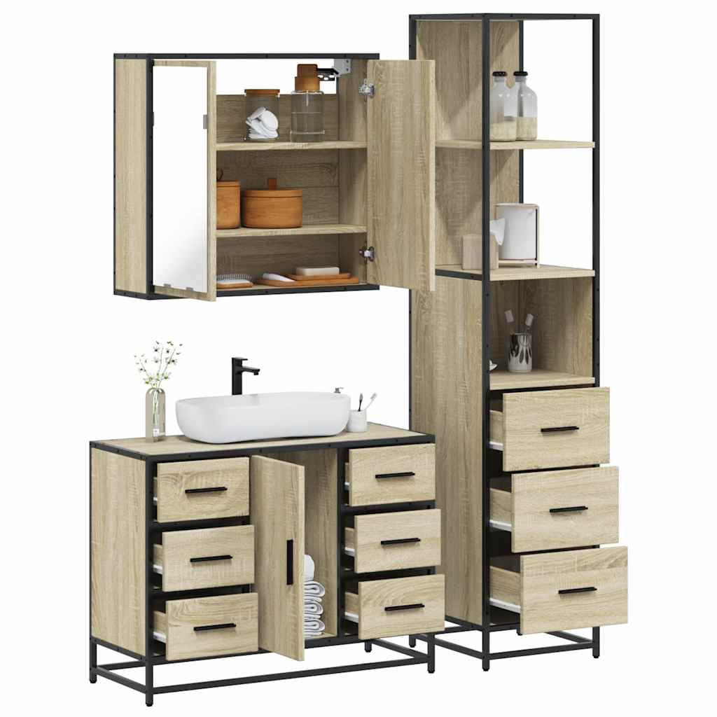 Set Mobili da Bagno 3 pz Rovere Sonoma in Legno Multistrato | homemem39