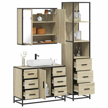 Set Mobili da Bagno 3 pz Rovere Sonoma in Legno Multistrato | homemem39