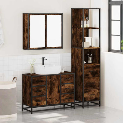Set Mobili da Bagno 3 pz Rovere Fumo in Legno Multistrato | homemem39