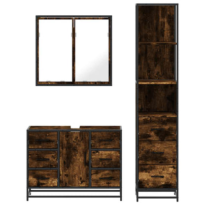 Set Mobili da Bagno 3 pz Rovere Fumo in Legno Multistrato | homemem39