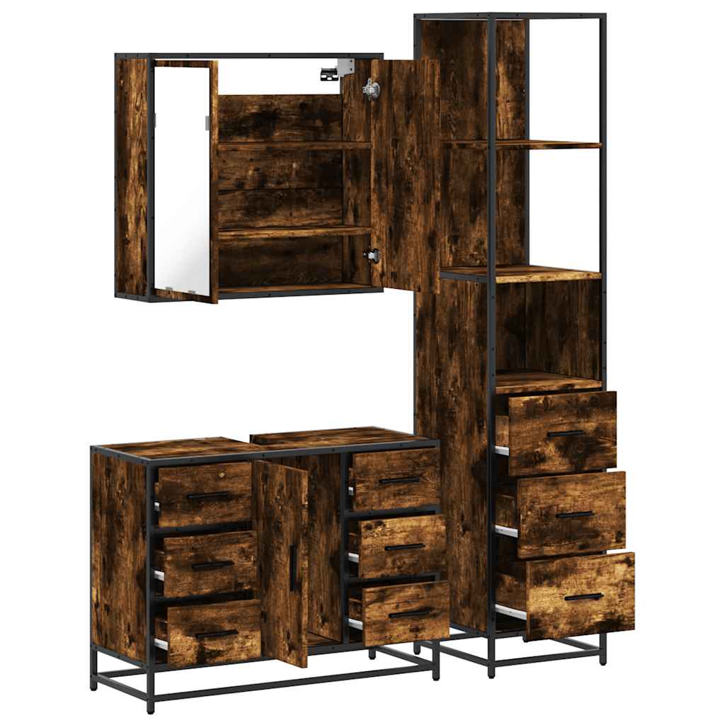 Set Mobili da Bagno 3 pz Rovere Fumo in Legno Multistrato | homemem39