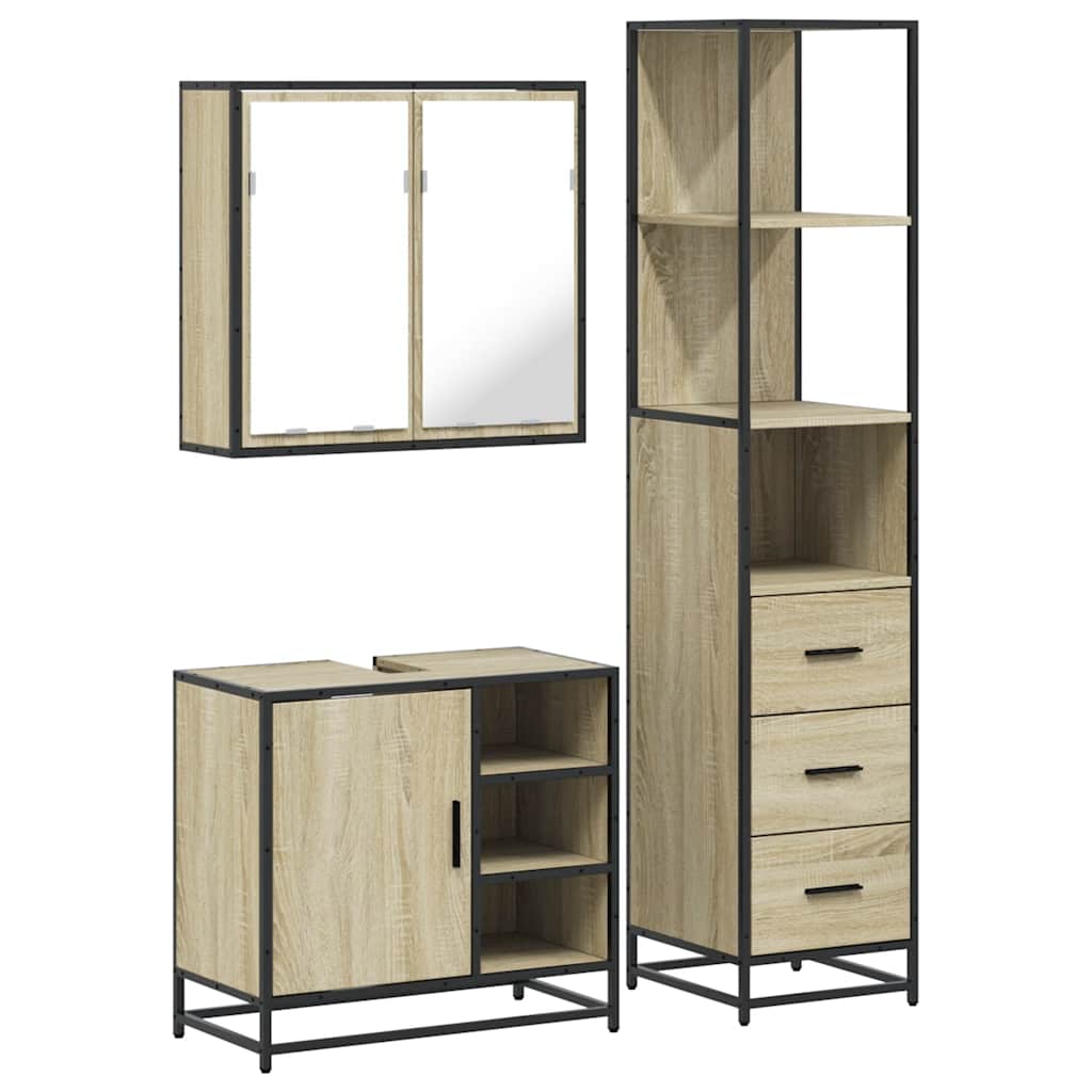 Set Mobili da Bagno 3 pz Rovere Sonoma in Legno Multistrato | homemem39