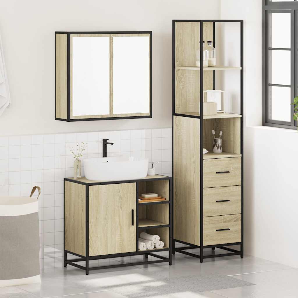 Set Mobili da Bagno 3 pz Rovere Sonoma in Legno Multistrato | homemem39