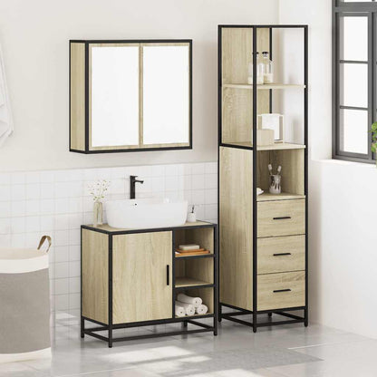 Set Mobili da Bagno 3 pz Rovere Sonoma in Legno Multistrato | homemem39