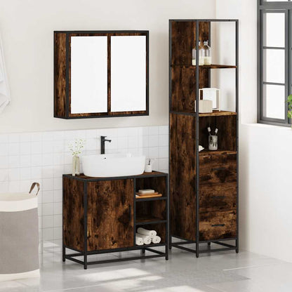 Set Mobili da Bagno 3 pz Rovere Fumo in Legno Multistrato | homemem39