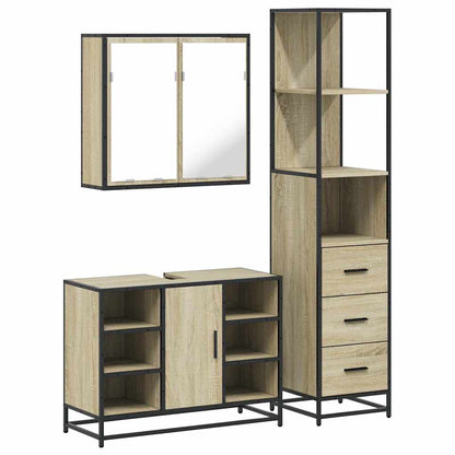 Set Mobili da Bagno 3 pz Rovere Sonoma in Legno Multistrato | homemem39