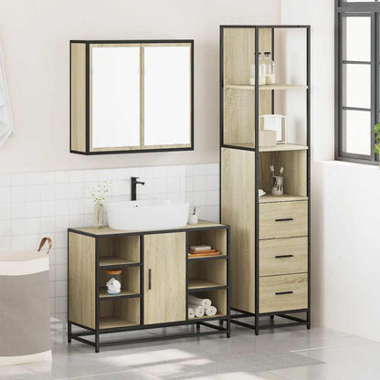 Set Mobili da Bagno 3 pz Rovere Sonoma in Legno Multistrato | homemem39