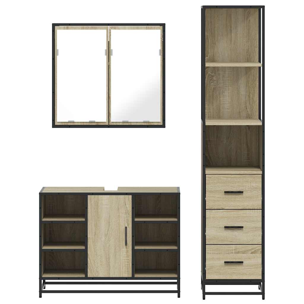 Set Mobili da Bagno 3 pz Rovere Sonoma in Legno Multistrato | homemem39