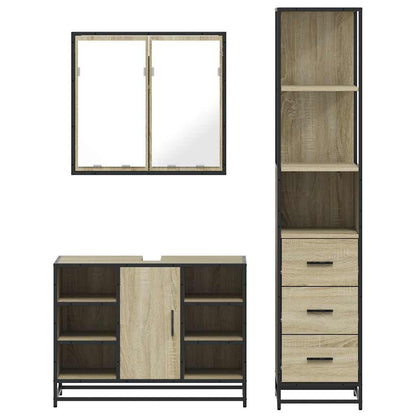 Set Mobili da Bagno 3 pz Rovere Sonoma in Legno Multistrato | homemem39