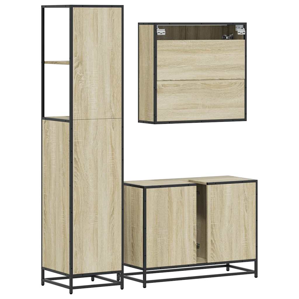 Set Mobili da Bagno 3 pz Rovere Sonoma in Legno Multistrato | homemem39