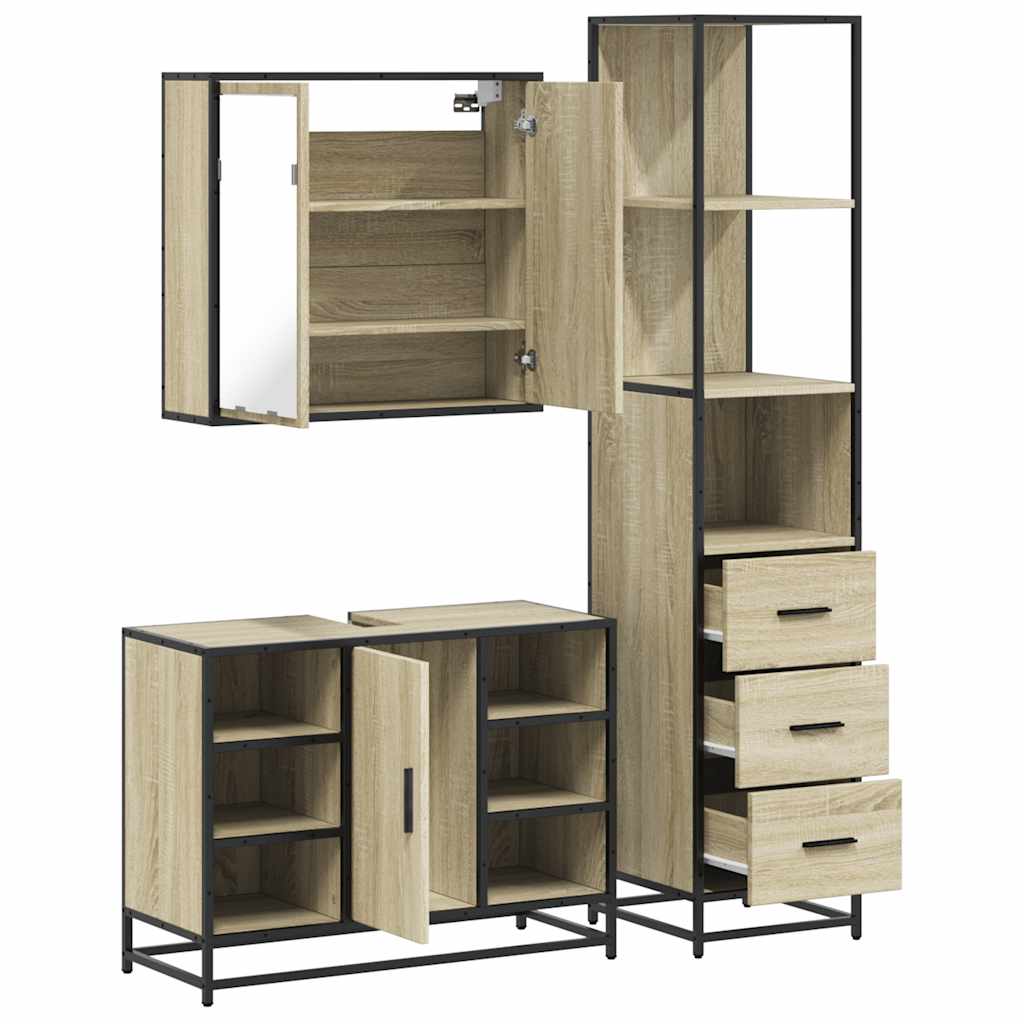 Set Mobili da Bagno 3 pz Rovere Sonoma in Legno Multistrato | homemem39