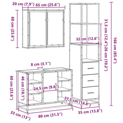 Set Mobili da Bagno 3 pz Rovere Sonoma in Legno Multistrato | homemem39