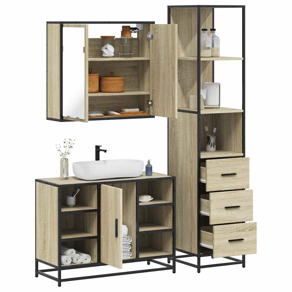Set Mobili da Bagno 3 pz Rovere Sonoma in Legno Multistrato | homemem39