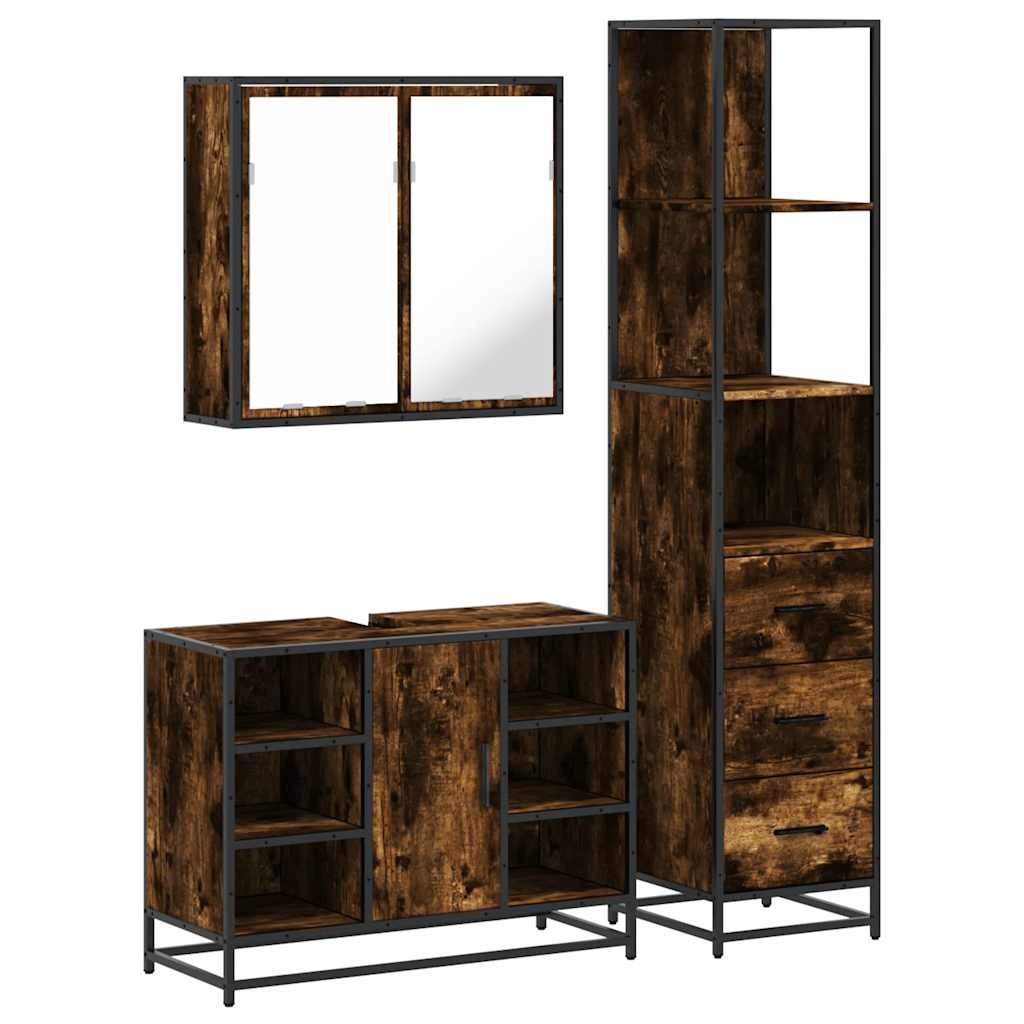 Set Mobili da Bagno 3 pz Rovere Fumo in Legno Multistrato | homemem39
