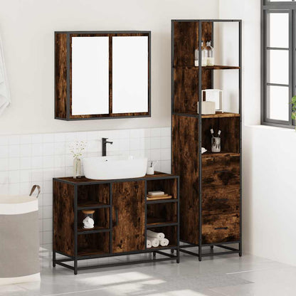 Set Mobili da Bagno 3 pz Rovere Fumo in Legno Multistrato | homemem39