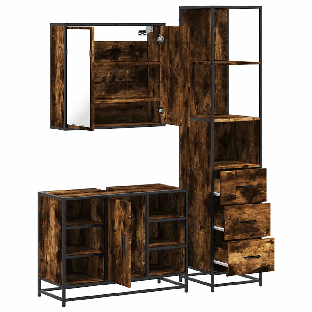 Set Mobili da Bagno 3 pz Rovere Fumo in Legno Multistrato | homemem39