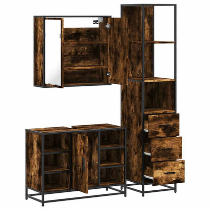 Set Mobili da Bagno 3 pz Rovere Fumo in Legno Multistrato | homemem39