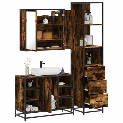Set Mobili da Bagno 3 pz Rovere Fumo in Legno Multistrato | homemem39