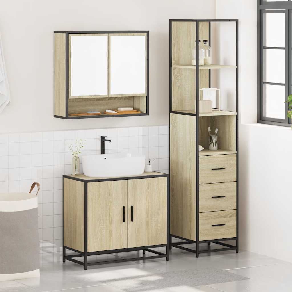 Set Mobili da Bagno 3 pz Rovere Sonoma in Legno Multistrato | homemem39
