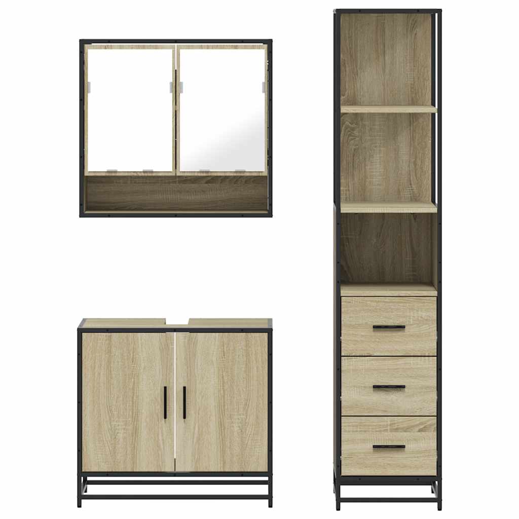 Set Mobili da Bagno 3 pz Rovere Sonoma in Legno Multistrato | homemem39