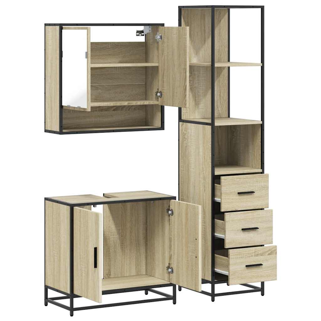 Set Mobili da Bagno 3 pz Rovere Sonoma in Legno Multistrato | homemem39