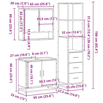 Set Mobili da Bagno 3 pz Rovere Sonoma in Legno Multistrato | homemem39
