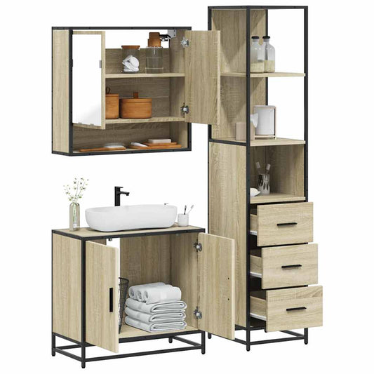Set Mobili da Bagno 3 pz Rovere Sonoma in Legno Multistrato | homemem39