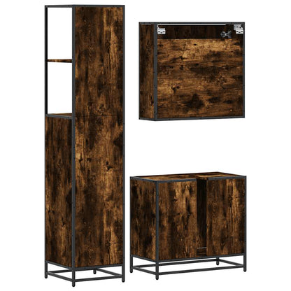 Set Mobili da Bagno 3 pz Rovere Fumo in Legno Multistrato | homemem39