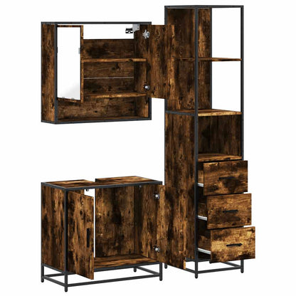 Set Mobili da Bagno 3 pz Rovere Fumo in Legno Multistrato | homemem39