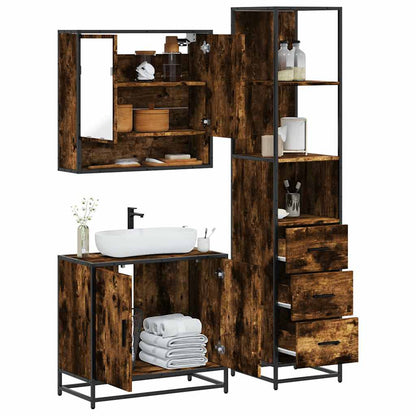 Set Mobili da Bagno 3 pz Rovere Fumo in Legno Multistrato | homemem39