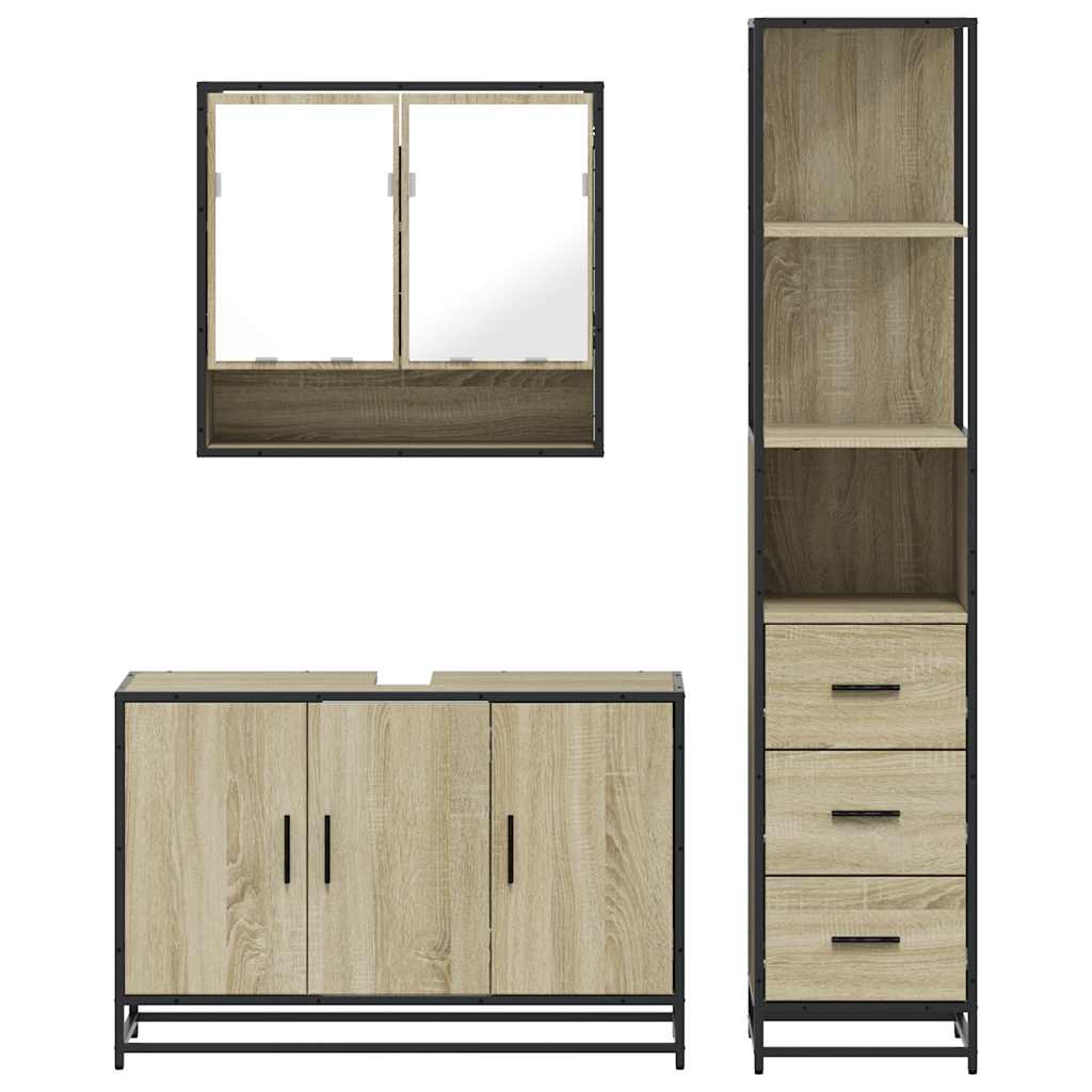 Set Mobili da Bagno 3 pz Rovere Sonoma in Legno Multistrato | homemem39