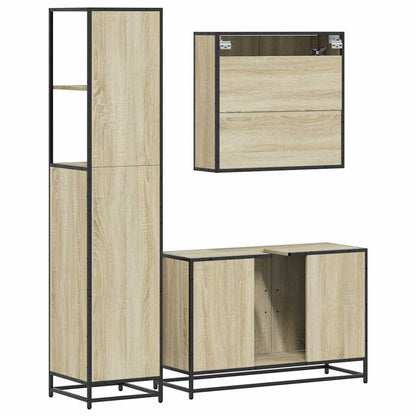 Set Mobili da Bagno 3 pz Rovere Sonoma in Legno Multistrato | homemem39