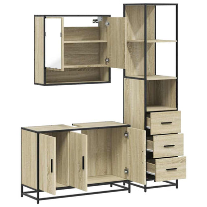 Set Mobili da Bagno 3 pz Rovere Sonoma in Legno Multistrato | homemem39